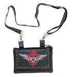 All Naked Cowhide Leather Belt Bag with Red/Gray Heart and Studs
