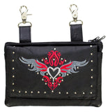 All Naked Cowhide Leather Belt Bag with Red/Gray Heart and Studs