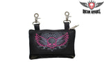 All Naked Cowhide Leather Belt Bag with Hot Pink Skull and Wings