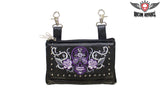 Studded Purple Sugar Skull Naked Cowhide Leather Belt Bag