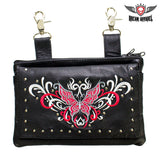 Studded Red & White Butterfly Naked Cowhide Leather Belt Bag