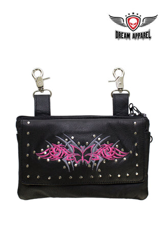 All Naked Cowhide Leather Hot Pink Butterfly Belt Bag