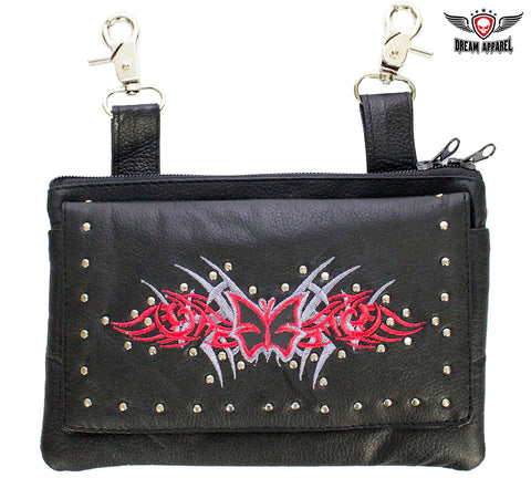 All Naked Cowhide Leather Red Butterfly Belt Bag