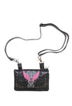 Studded Naked Cowhide Leather Belt Bag with Pink Wings