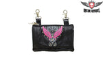 Studded Naked Cowhide Leather Belt Bag with Pink Wings