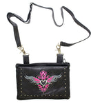 Studded Naked Cowhide Leather Gun Holster Belt Bag with Pink & Silver Heart