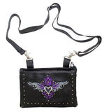 Studded Naked Cowhide Leather Gun Holster Belt Bag with Purple & Silver Heart