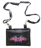 Studded Naked Cowhide Leather Gun Holster Belt Bag with Pink & Silver Butterfly