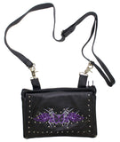 Studded Naked Cowhide Leather Gun Holster Belt Bag with Purple & Silver Butterfly
