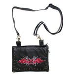 Studded Naked Cowhide Leather Gun Holster Belt Bag with Red & Silver Butterfly