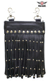Black Leather Belt Bag with Studs and Fringe