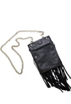 Black Naked Cowhide Leather Belt Bag w/ Chain and Fringe
