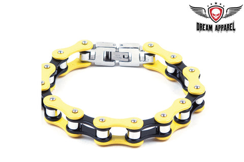 Black & Yellow Stainless Steel Motorcycle Chain Bracelet
