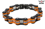 Black and Orange Motorcycle Chain Bracelet with Gemstones