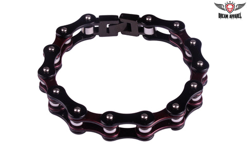 Black and Maroon Motorcycle Chain Bracelet