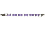 Silver & Purple Stainless Steel Motorcycle Chain Bracelet With Crystals