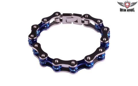 Chrome and Blue Motorcycle Bracelet with Blue Gemstones