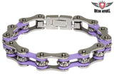 Silver & Purple Stainless Steel Motorcycle Chain Bracelet With Crystals