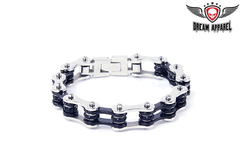 Stainless Steel Black & Silver Motorcycle Chain Bracelet