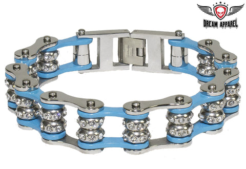 Powder Blue Motorcycle Chain Bracelet with Gemstones