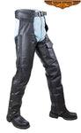 Braided Naked Cowhide Leather Chaps W/ Mesh Lining - Black