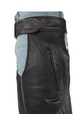 Mens Heavy Duty Leather Motorcycle Chaps With Zippered Pocket