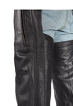 Mens Heavy Duty Leather Motorcycle Chaps With Zippered Pocket