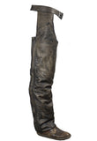 Distressed Brown Leather Motorcycle Chaps With Leather Belt