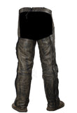 Distressed Brown Leather Motorcycle Chaps With Leather Belt