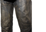 Distressed Brown Leather Motorcycle Chaps With Leather Belt