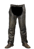 Distressed Brown Leather Motorcycle Chaps With Leather Belt