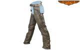 Distressed Brown Leather Motorcycle Chaps With Leather Belt