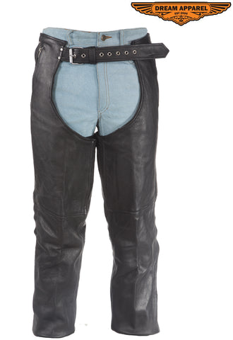 Leather Chaps With 3 Pockets & Mesh Lining