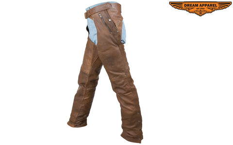 Brown Leather Chaps With Removable Liner