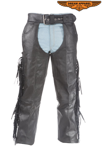 Biker Leather Chaps With Braid & Fringe