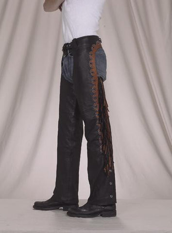 Leather Chaps With Studs, Fringe & Mesh Lining