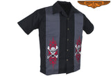 Mens Buttoned Cotton Motorcycle Shirt With Two Skulls