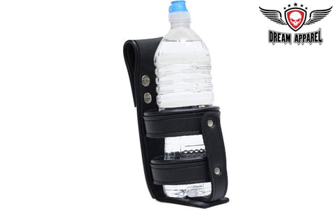 Black Leather Motorcycle Cup Holder with Button Snaps
