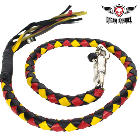 42" Inch Long Hand-Braided Get back Whip - Black/Yellow/Red