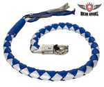 3" Thick Hand-Braided Leather Get Back Whip - Blue/Silver