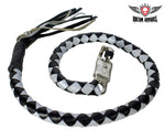 Black And Silver Hand-Braided Leather Get back Whips - 2" Thick/42" Length