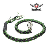 42" X 2" Hand-braided Naked Leather Get Back Whip - Black/Green