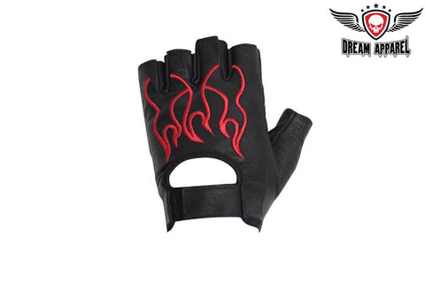 Motorcycle Red Flame Fingerless Gloves