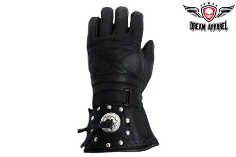 Leather Motorcycle Gloves With Concho