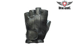 Motorcycle Leather Fingerless Gloves With Velcro & Gel Pads
