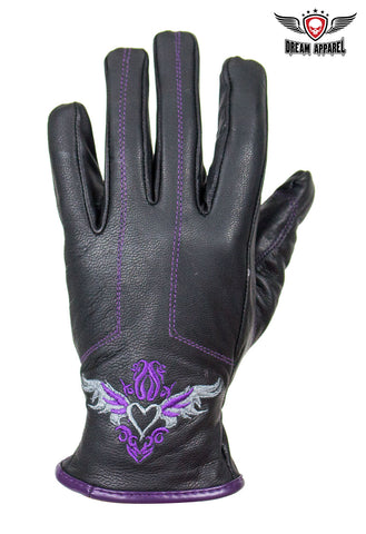 Purple-Heart Graphic Leather Gloves