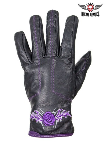 Purple-Rose Graphic Leather Gloves