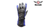 Womens Blue Full Finger Leather Gauntlet Gloves