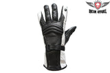 Womens White Full Finger Leather Gauntlet Gloves