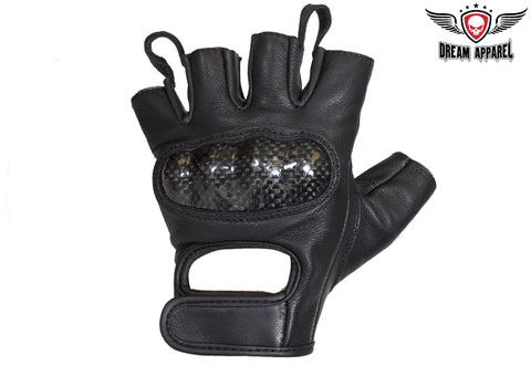 Mens Leather Motorcycle Fingerless Riding Gloves